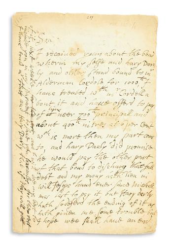 (SLAVERY & ABOLITION.) Robert Rich, Earl of Warwick. Letter regarding the early English Puritan settlement of Providence Island.